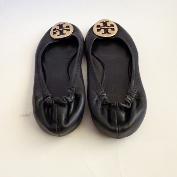 Tory Burch Black Reva Leather Black Ballet Flats Size 8 - Picture 3 of 6